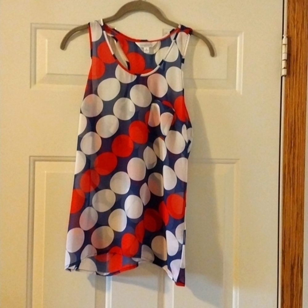 Charming Charlie NWOT Size Small Sleeveless Blouse Red White Blue Polka Dots‎